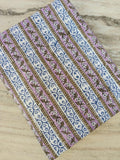 Striped Floral Cotton Fabric by the Yard, Blue Lilac Block Print Fabric, Handmade Fabric, Table Cover Fabric, Fabric For Dress Making