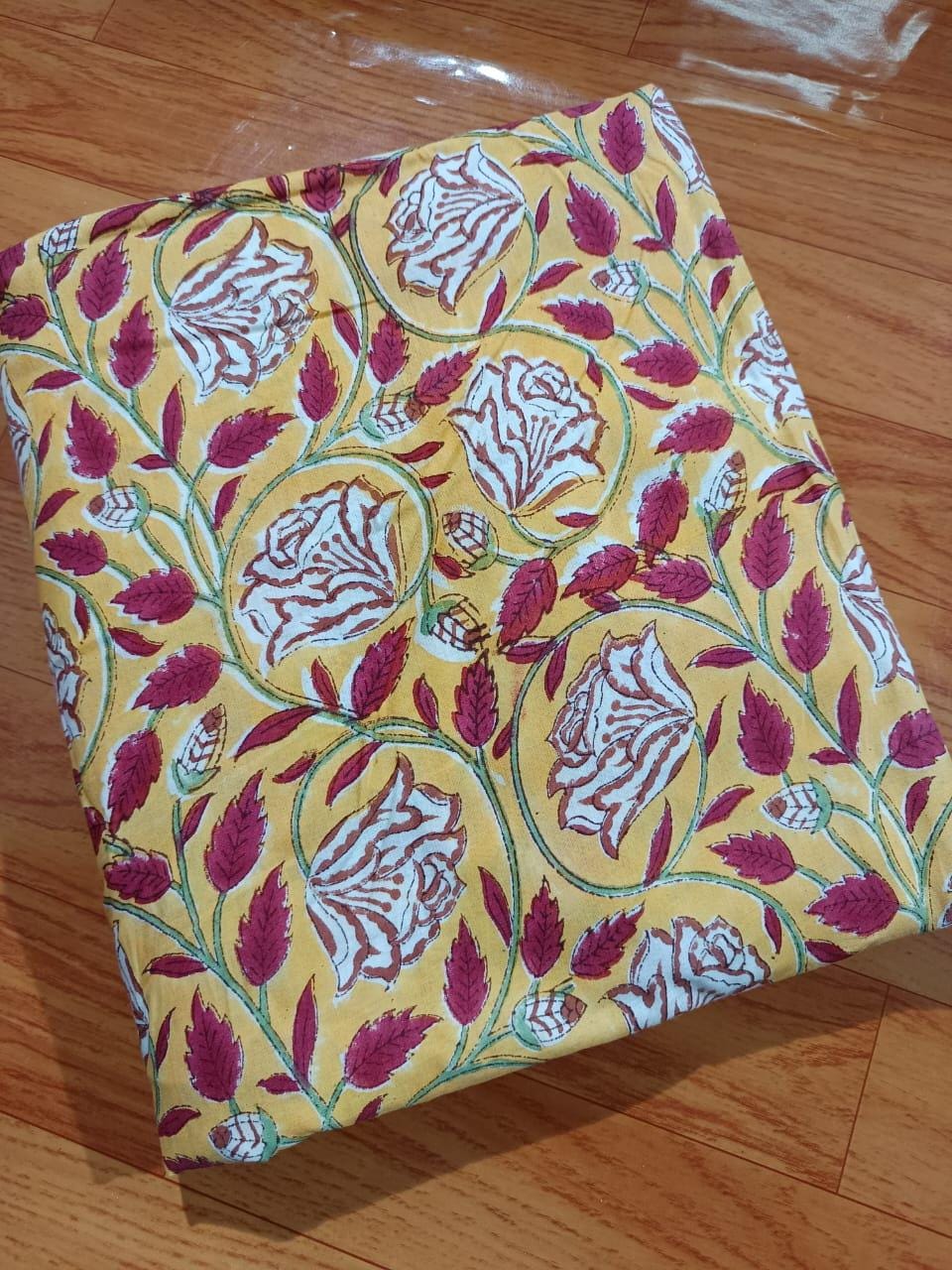 Multi Color Hand Block Print Cotton Fabric, Floral Fabric by the Yard, Quilting, Sewing & Dressmaking, Textile Fabric, Loose Running Fabric