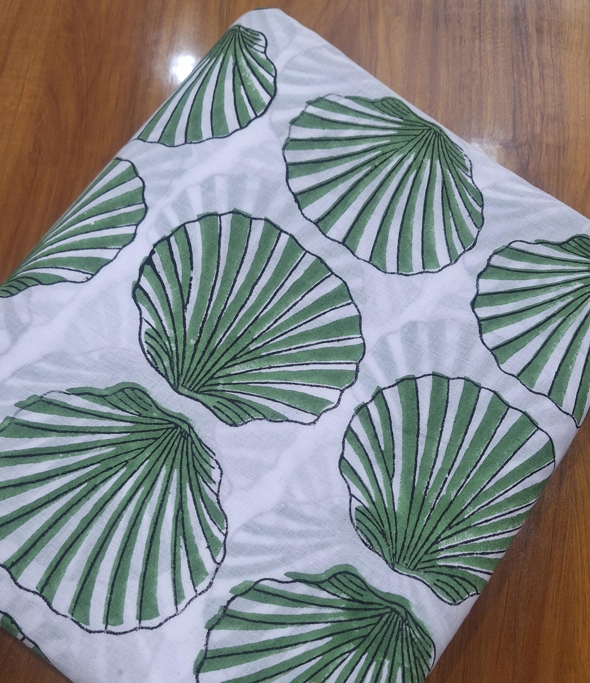 Green Seashell Cotton Fabric | Coastal Print Fabric | Beach Theme Textile | Nautical Shell Pattern | Sewing Craft | Summer Home Decor Fabric