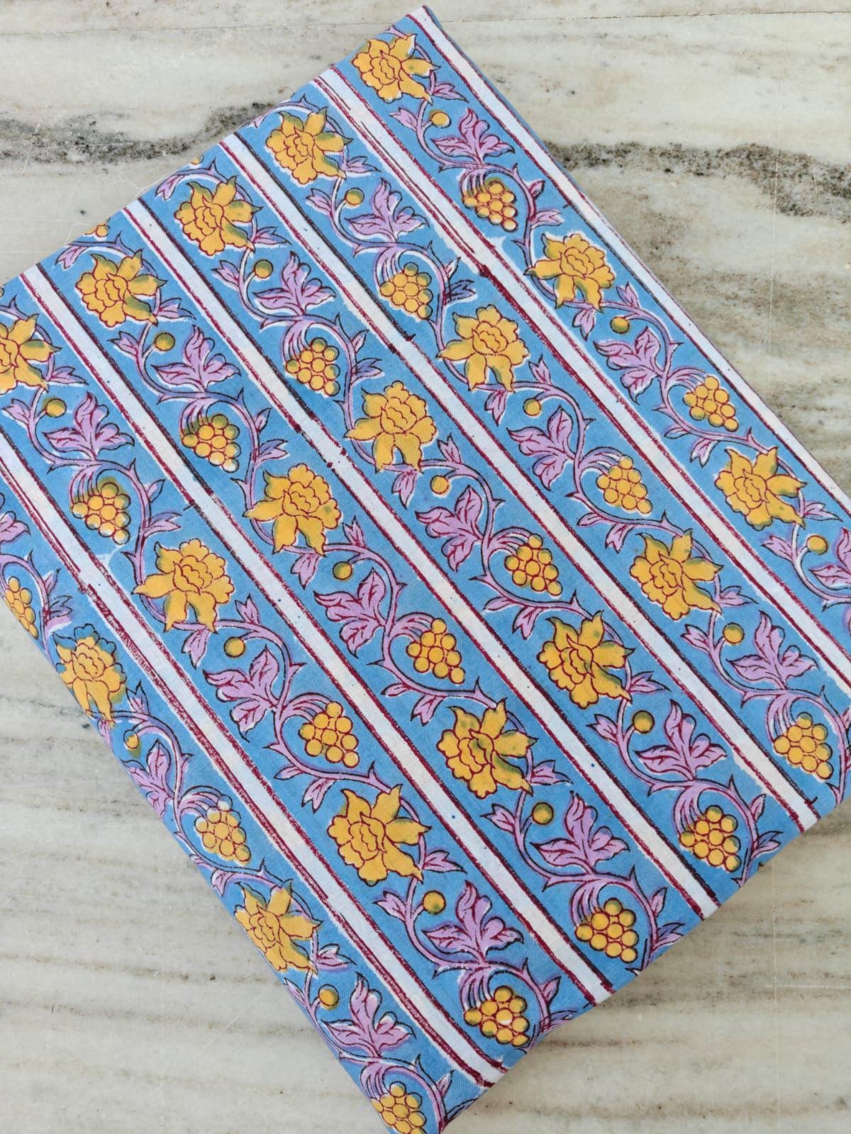 Multi Color Indian Hand Block Print Fabric, Floral 100% Cotton Quilting Fabric By The Yard, Fabric For Dress Making, Loose Running Fabric