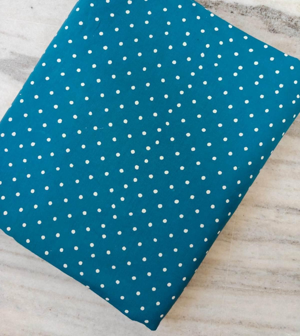 Teal Polka Dot Cotton Fabric, White Dots Print Fabric, Quilting Fabric, Craft Fabric by the Yard, Dressmaking Modern Polka Dot Textile