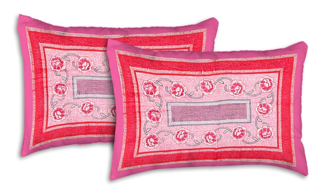 Pink border red base and grey leaf pattern cotton double bedsheet handmade jaipuri /rajasthani bedsheet double bed set queen size bedsheet