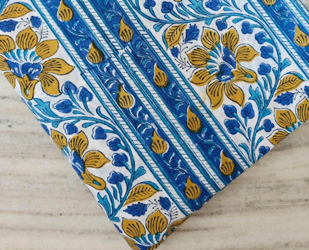Indian Hand Block Print Fabric, Floral 100% Cotton Quilting Fabric By The Yard, Fabric For Dress Making, Loose Running Fabric, Napkin Fabric