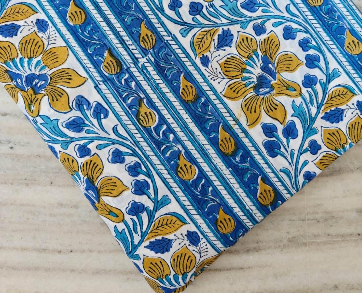 Indian Hand Block Print Fabric, Floral 100% Cotton Quilting Fabric By The Yard, Fabric For Dress Making, Loose Running Fabric, Napkin Fabric
