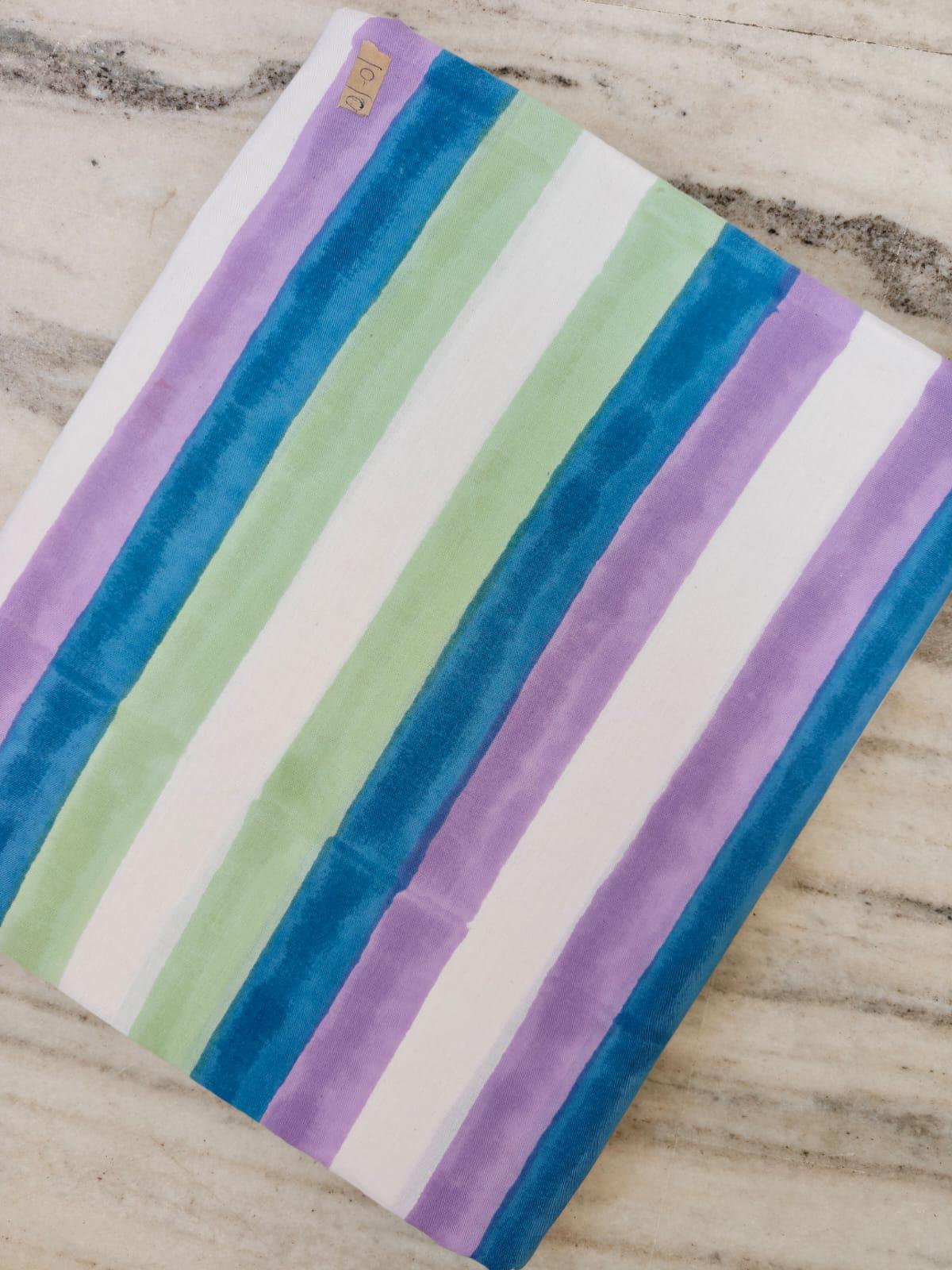 Pastel Striped Cotton Fabric by the Yard, Purple Blue Green Stripe Fabric, Soft Fabric, Apparel Sewing Material, Spring Summer Textile
