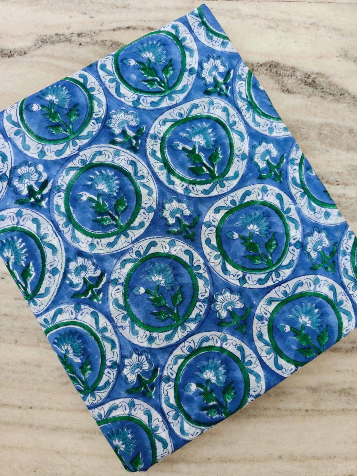 Blue Floral Cotton Fabric, Hand Block Print Fabric, Indian Cotton Textile, Boho Fabric by Yard Blue Green Flower Pattern Craft Sewing Fabric