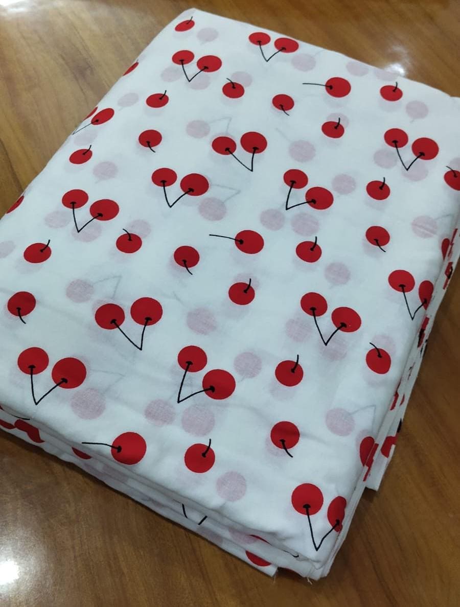 Cherry Print Cotton Fabric by Yard, Cute Red Cherry Pattern Fabric, Soft Cotton Fabric for Sewing, Summer Dress Fabric, Kids Fabric, Napkins