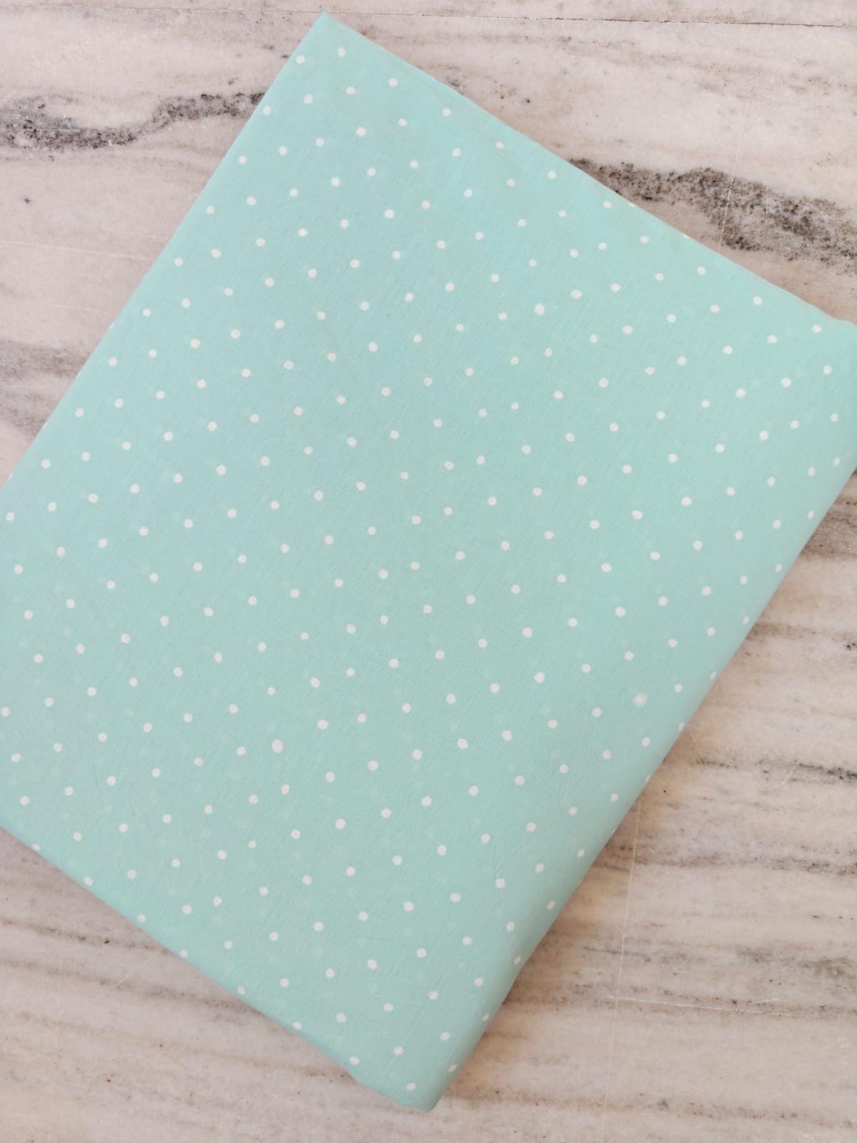 Mint Green Dot Print Cotton Fabric, Small White Polka Dot Fabric, Soft Lightweight Cotton, Quilting Fabric Dressmaking Material Craft Fabric