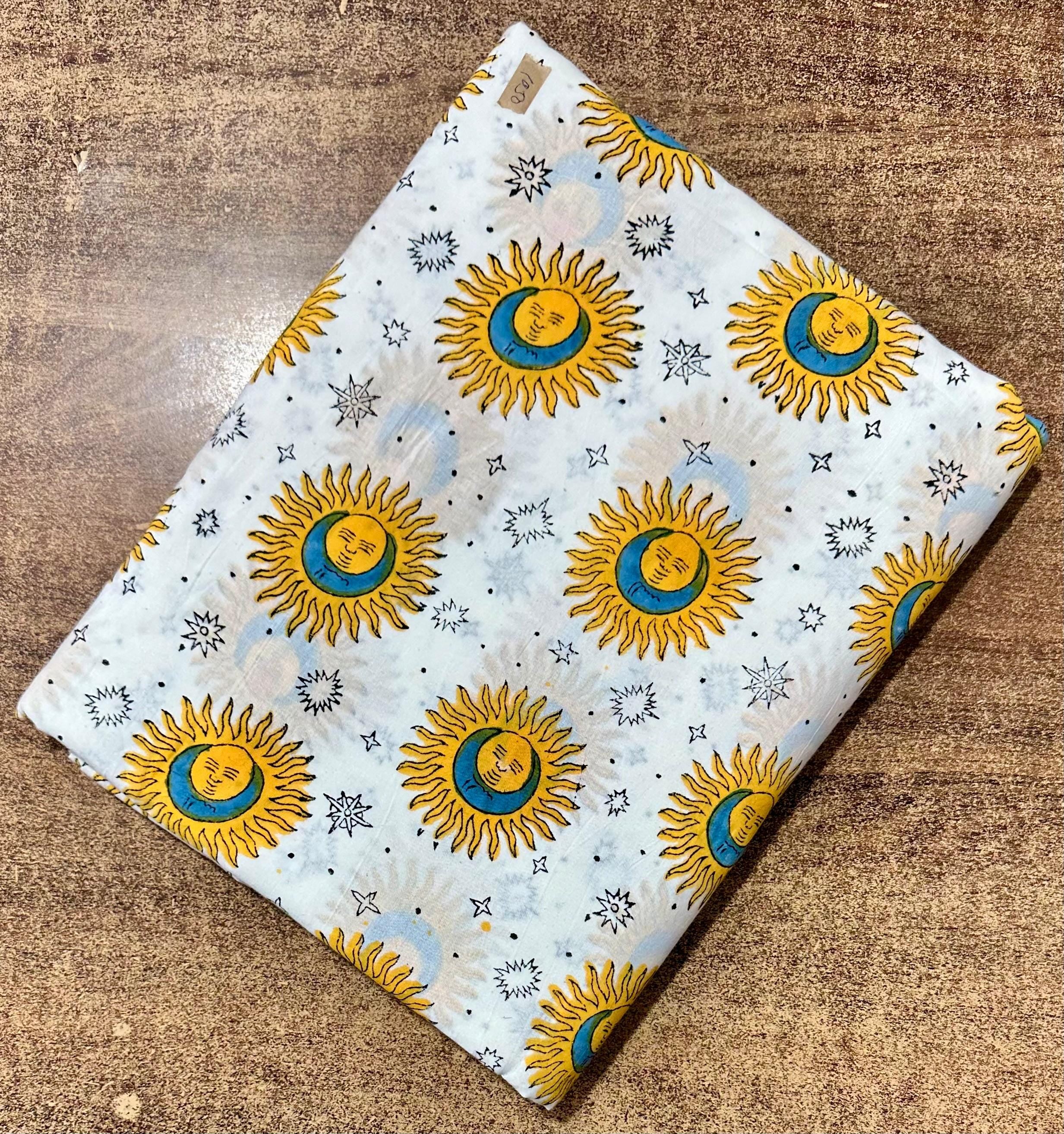 Sun and Moon Celestial Cotton Fabric, Astrology Print Fabric by Yard, Boho Cosmic Star Pattern, Quilting Sewing Craft Material, Loose Fabric