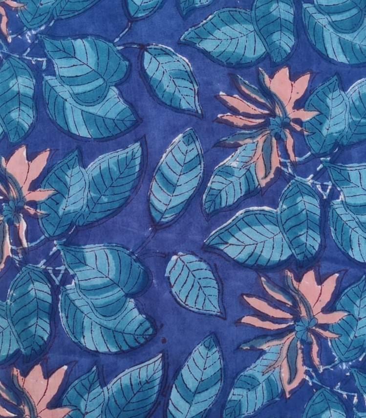 Hand Block Print Cotton Fabric: Floral Quilting Fabric By The Yard