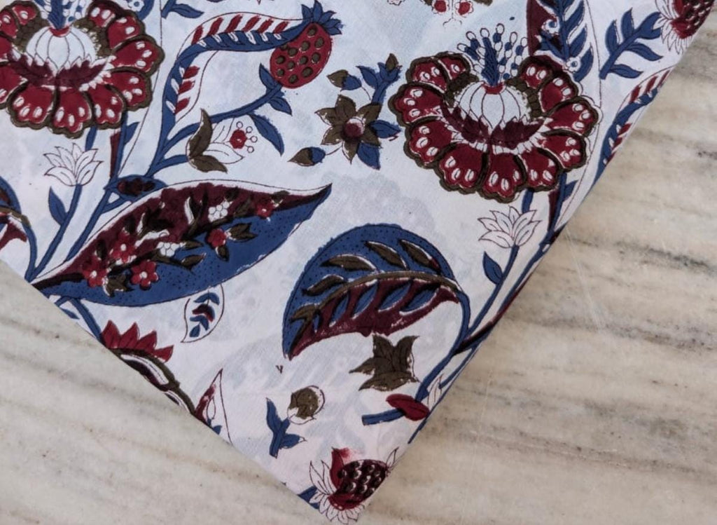 Hand Block Print Indian Soft Cotton Fabric, Floral Quilting Fabric, Loose Running Fabric, Fabric By The Yard, Fabric For Personlized Drees