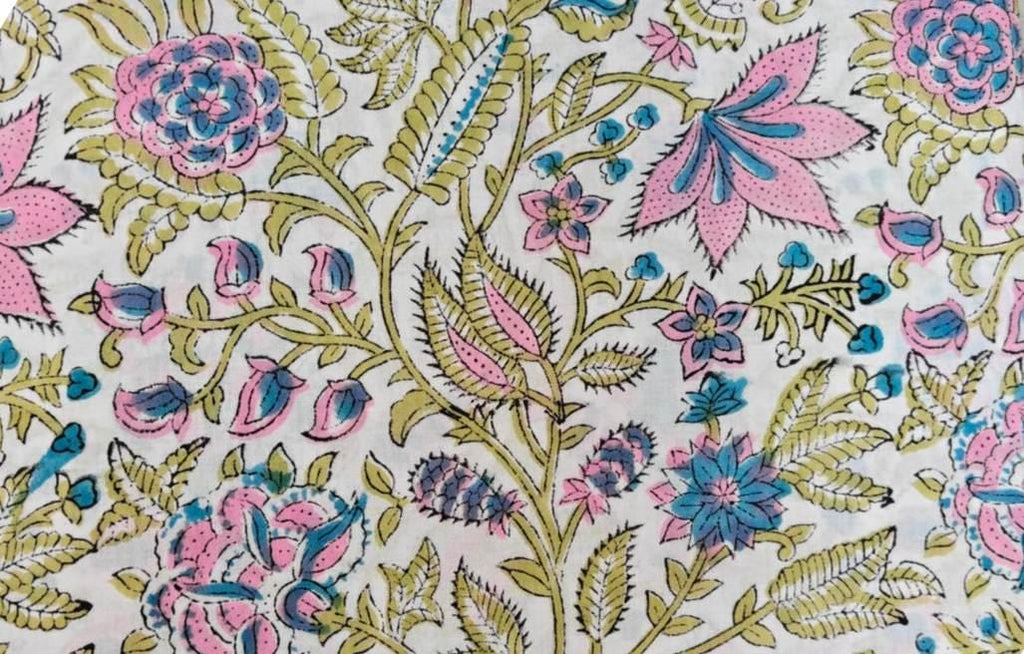 Soft Cotton, Indian Hand Block Print Fabric, Floral 100% Cotton Fabric By The Yard, Fabric for Loose Running, Dress Making, Textile Fabric