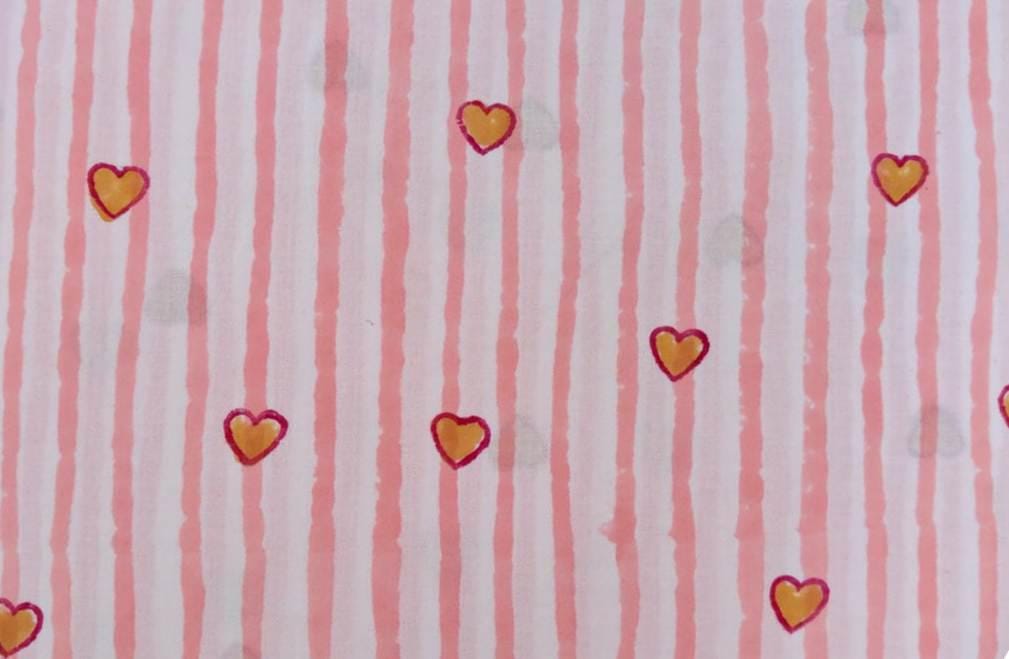 Light Pink Stripe Heart Cotton Fabric by the Yard, Cute Valentine Heart Print Fabric, Soft Quilting Fabric, Romantic Apparel Sewing Material