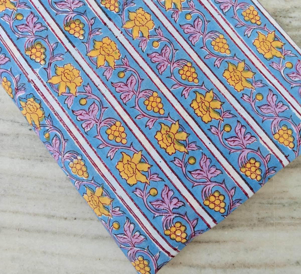 Multi Color Indian Hand Block Print Fabric, Floral 100% Cotton Quilting Fabric By The Yard, Fabric For Dress Making, Loose Running Fabric