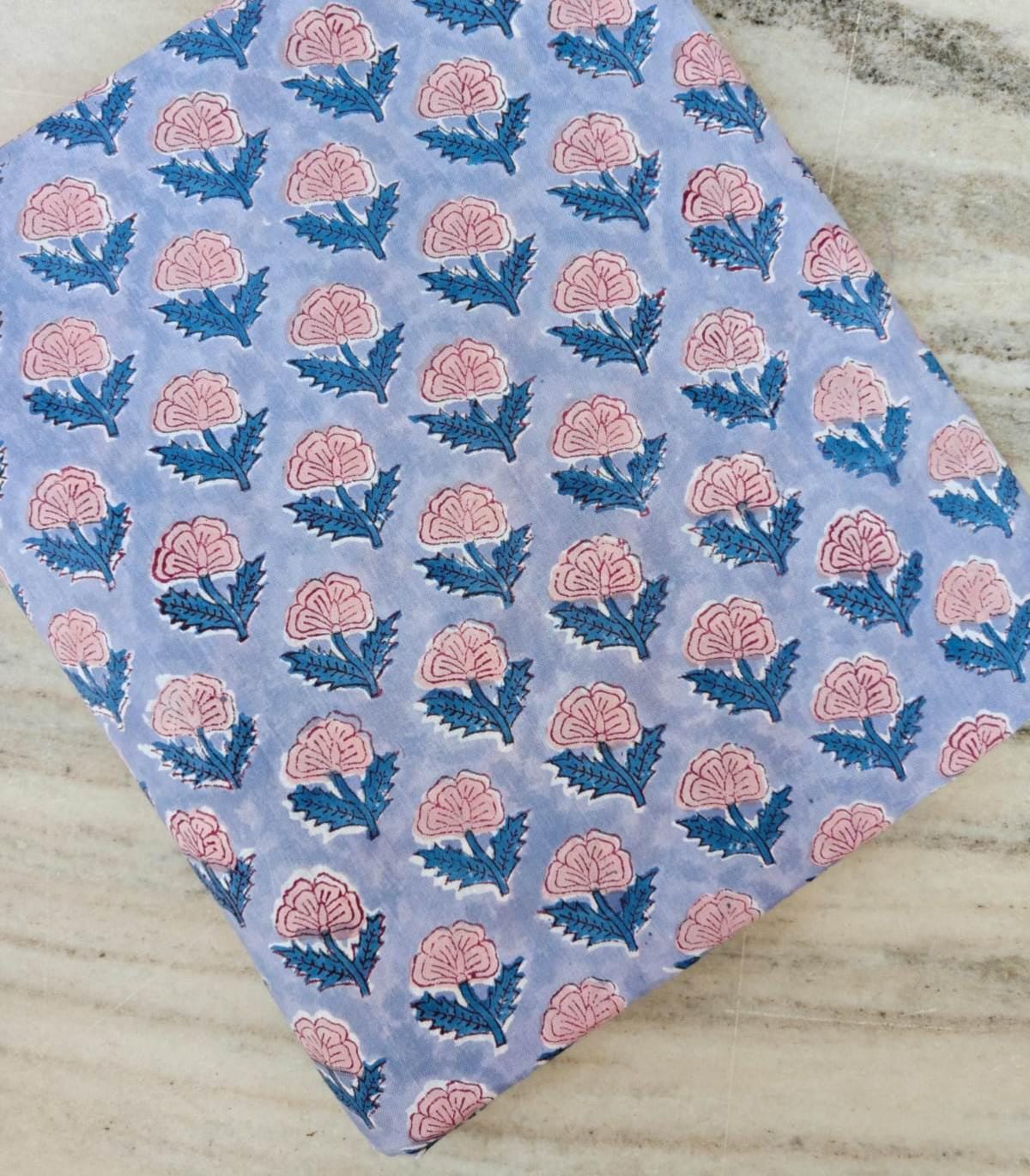 Blue Floral Cotton Fabric, Hand Block Print Fabric, Small Floral Print Fabric, Quilting Fabric, Dressmaking Fabric, Craft Sewing Fabric