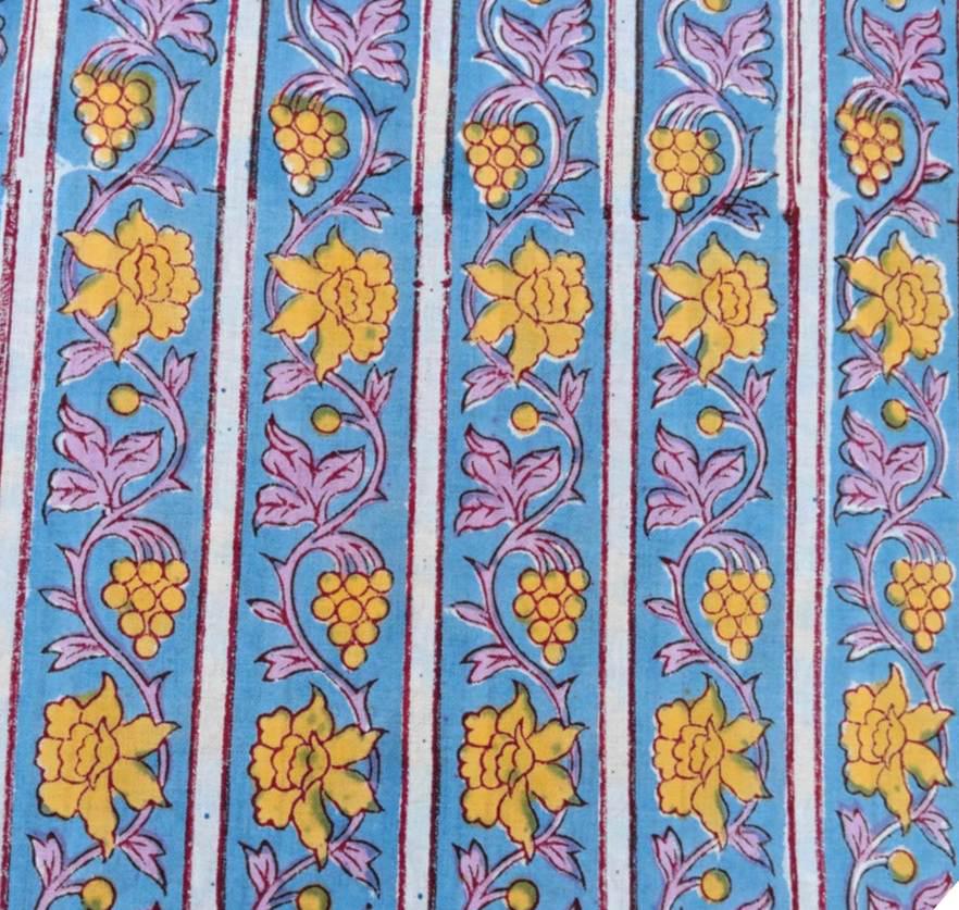 Multi Color Indian Hand Block Print Fabric, Floral 100% Cotton Quilting Fabric By The Yard, Fabric For Dress Making, Loose Running Fabric