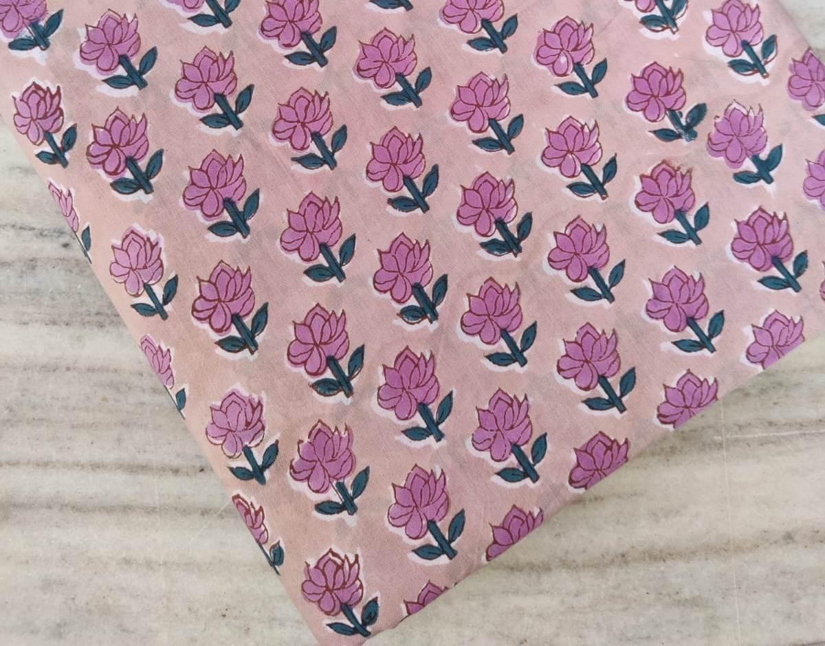 Indian Hand Block Print Fabric, Floral 100% Cotton Quilting Fabric By The Yard, Fabric For Dress Making, Loose Running Fabric, Napkin Fabric