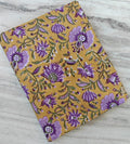 Mustard Yellow Purple Floral Cotton Fabric, Indian Block Print Fabric, Boho Flower Fabric by the Yard, Lightweight Sewing Quilting Textile
