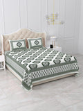 Handmade Cotton Bedsheet with Pillow Covers, Green Floral Block Print Bedding Set, Soft Breathable Queen Size Bedspread, Cotton Bed Linen