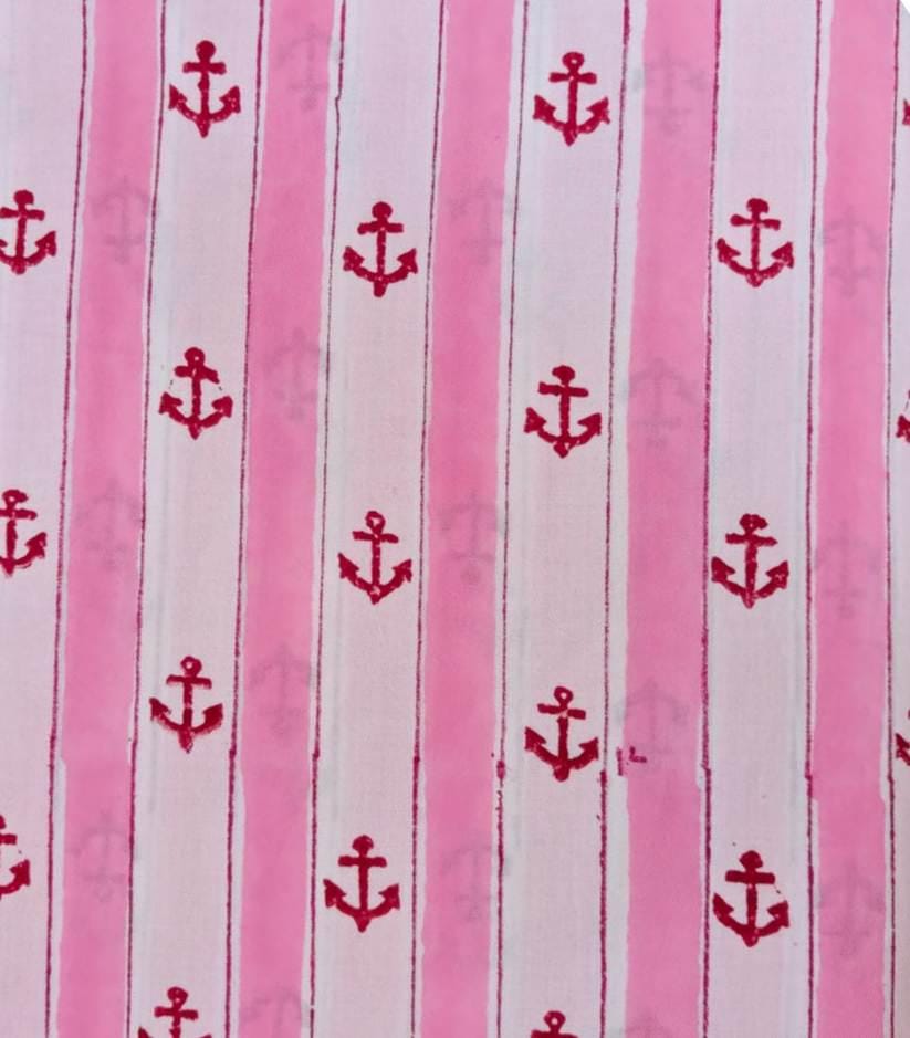 Pink Anchor Striped Cotton Fabric Nautical Marine Fabric by Yard Soft Cotton for Sewing Summer Dress Beach Theme Craft Bulk Fabric Available