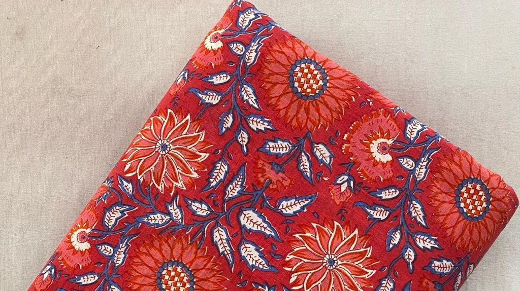 Indian Hand Block Print Fabric, Floral 100% Cotton Quilting Fabric By The Yard, Dressmaking Fabric, Loose Running Fabric, Textile Fabric