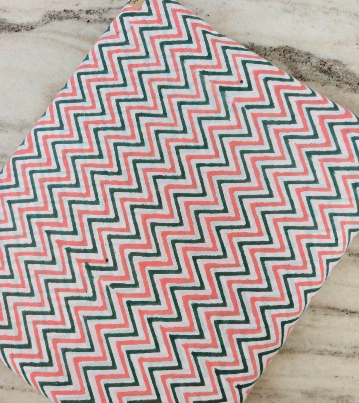 Coral and Green Chevron Cotton Fabric, Zig Zag Geometric Print, Modern Chevron Fabric by the Yard Quilting Cotton Trendy Sewing Craft Fabric