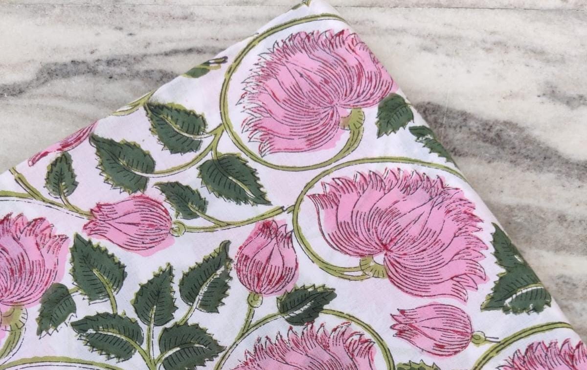 Indian Hand Block Print Fabric, Floral 100% Cotton Quilting Fabric By The Yard, Handmade Fabric, Loose Running Fabric, Textile Fabric, Gifts