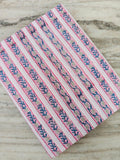 Striped Floral Cotton Fabric, Pink & Blue Hand Block Print Cotton Fabric, Soft Indian Cotton for Quilting, Sewing Fabric, Textile Fabric