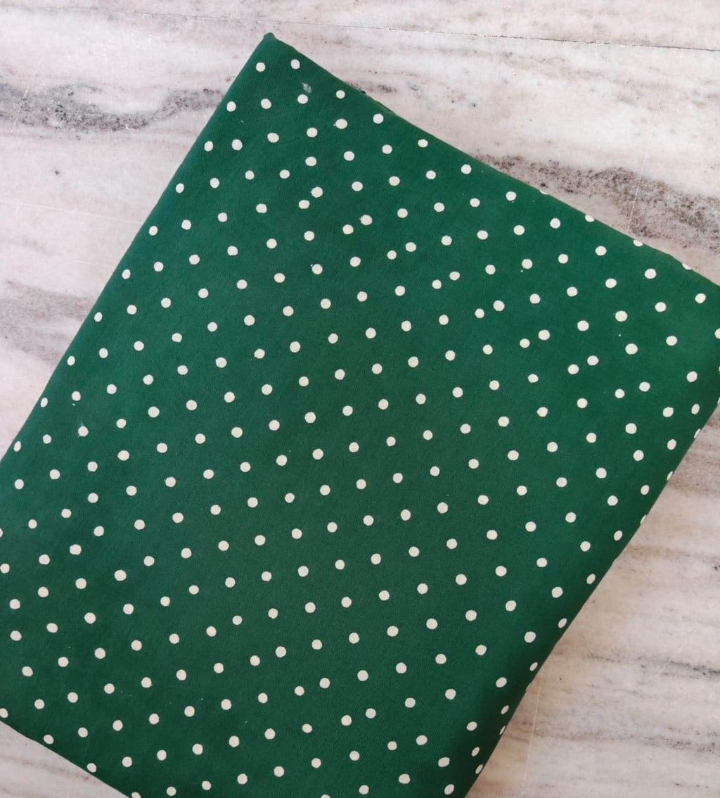 Green Polka Dot Cotton Fabric, Dark Green Fabric with White Dots, Quilting Cotton, Sewing Fabric, Dressmaking Fabric, Classic Dot Print