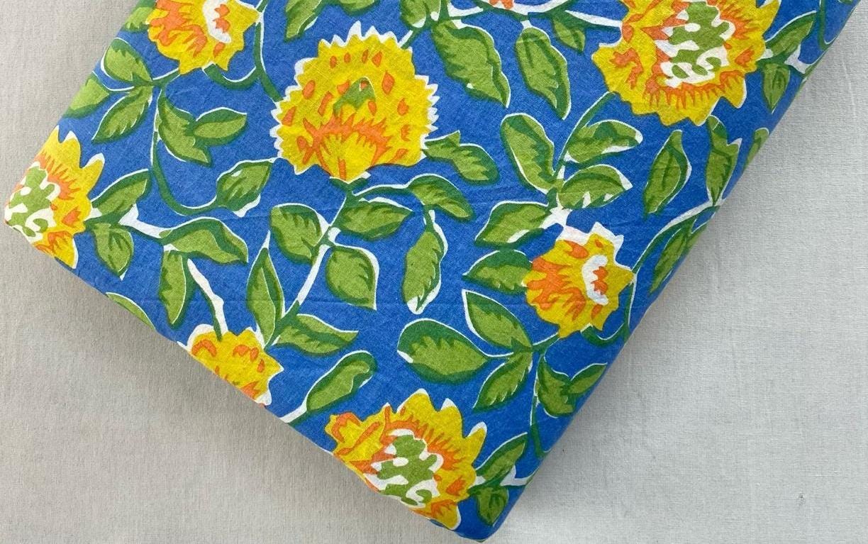 Indian Hand Block Print Fabric, Floral 100% Cotton Quilting Fabric By The Yard, Fabric For Dress Making, Loose Running Fabric, Napkin Fabric