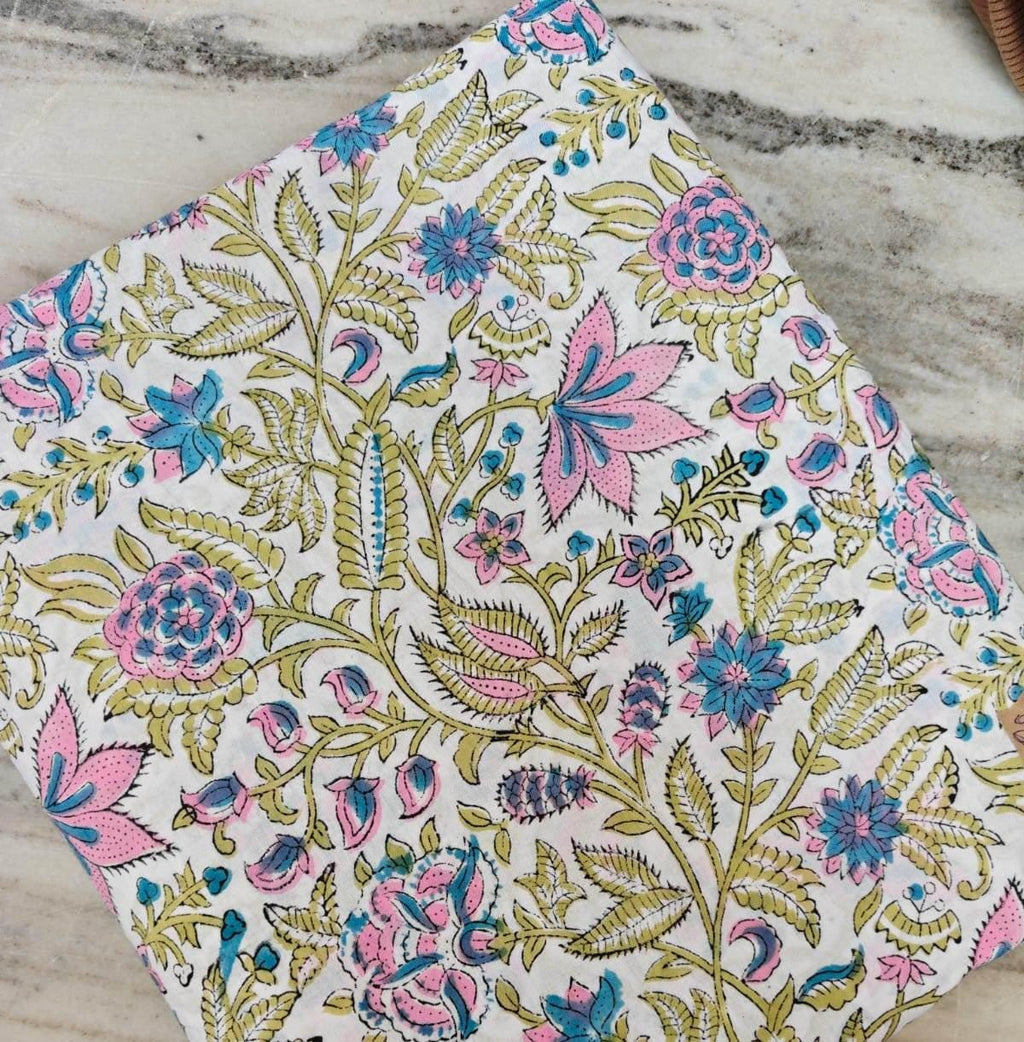 Soft Cotton, Indian Hand Block Print Fabric, Floral 100% Cotton Fabric By The Yard, Fabric for Loose Running, Dress Making, Textile Fabric