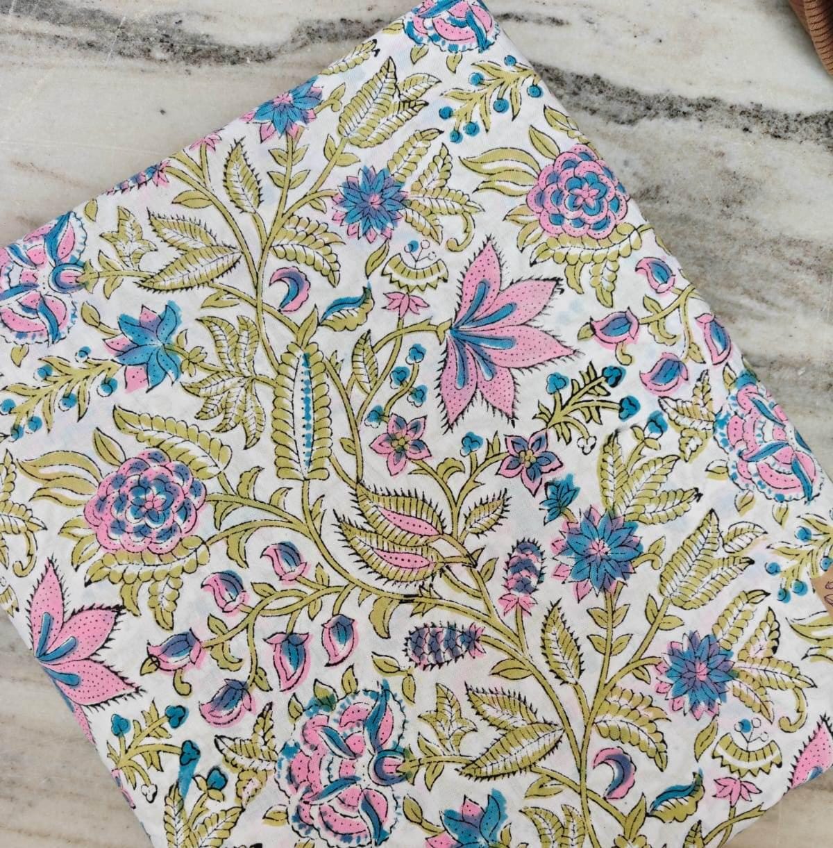 Soft Cotton, Indian Hand Block Print Fabric, Floral 100% Cotton Fabric By The Yard, Fabric for Loose Running, Dress Making, Textile Fabric