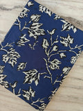 Navy Blue & White Floral Cotton Fabric, Hand Block Print Indigo Blue Leaf Printed Cotton, Indian Dressmaking Quilting Fabric by the Yard