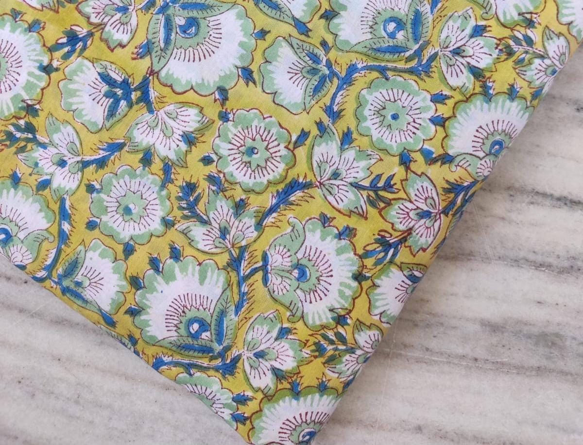 Multi Color Desinger Fabric, Hand Block Print Fabric, Floral 100% Cotton Fabric By The Yard, Fabric for Dress Making, Sewing Fabric, Napkins