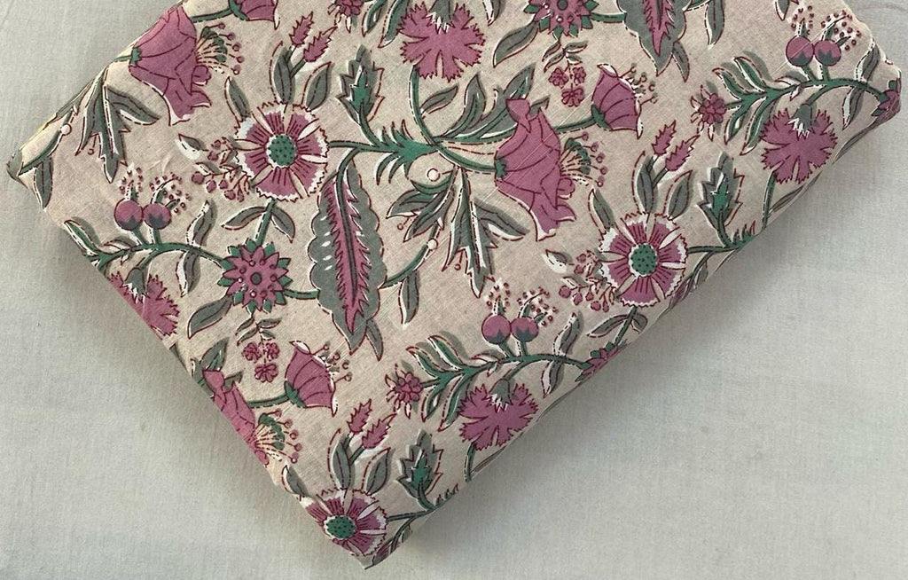 Hand Block Print Cotton Fabric: Indian Floral Quilting Fabric By The Yard