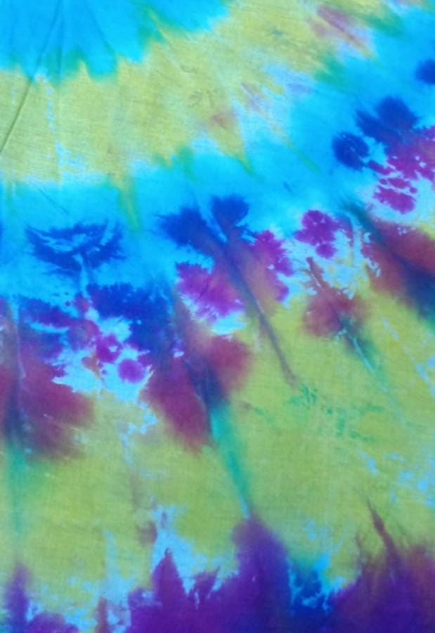 Tie Dye Cotton Fabric by the Yard, Colorful Shibori Print Textile, Bright Turquoise and Yellow Summer Fabric for Apparel, Festival Clothing