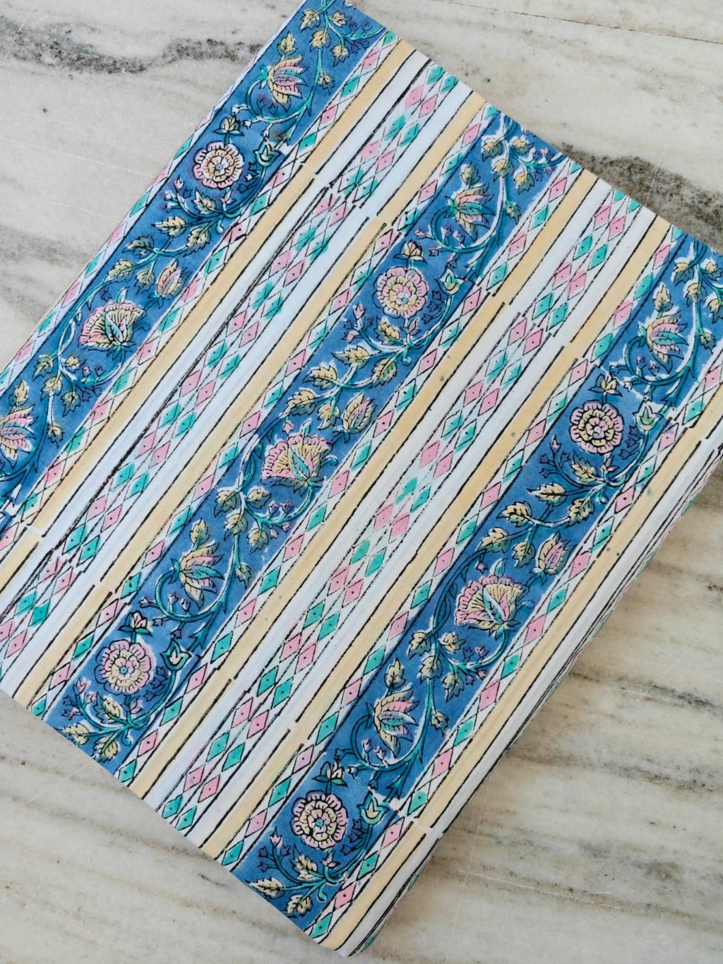 Blue, Pink & Yellow Stripe Indian Hand Block Print Fabric, Floral 100% Cotton Quilting Fabric By The Yard Fabric Dress Making Running Fabric
