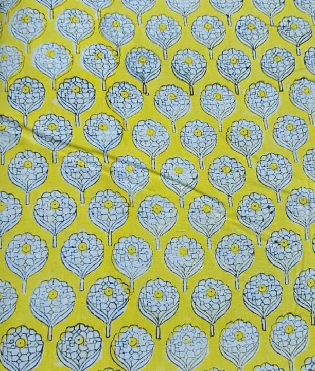 Indian Hand Block Print Fabric, Floral 100% Cotton Quilting Fabric By The Yard, Fabric For Dress Making, Loose Running Fabric, Napkin Fabric