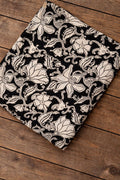 Black White Floral Cotton Fabric | Hand Block Print Fabric | Indian Botanical Cotton | Sewing Quilting Craft Fabric | Home Decor Textile