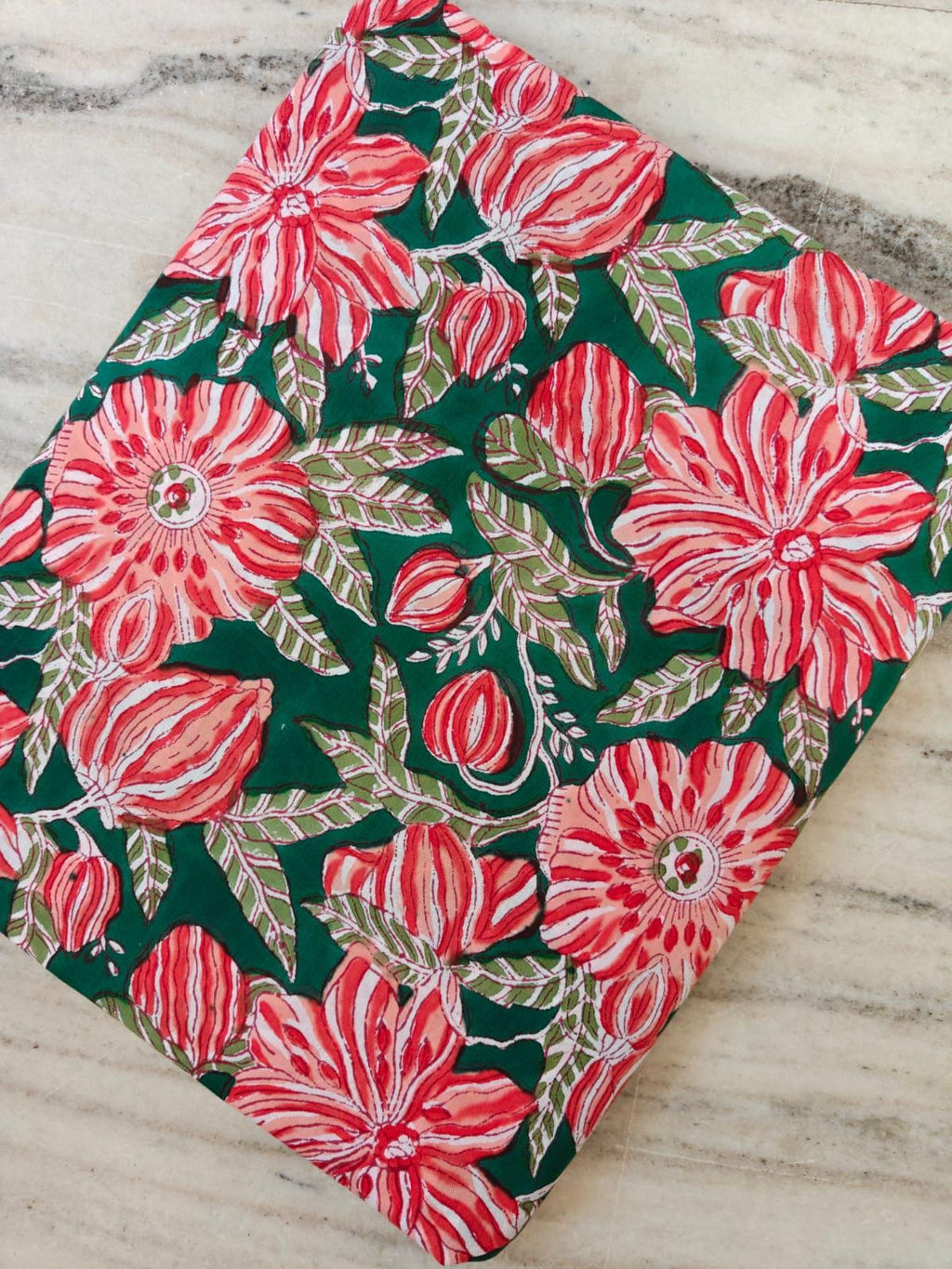 Green Red & Pink Indian Hand Block Print Fabric, 100% Cotton Quilting Fabric By The Yard, Fabric For Dress Making, Loose Running Fabric