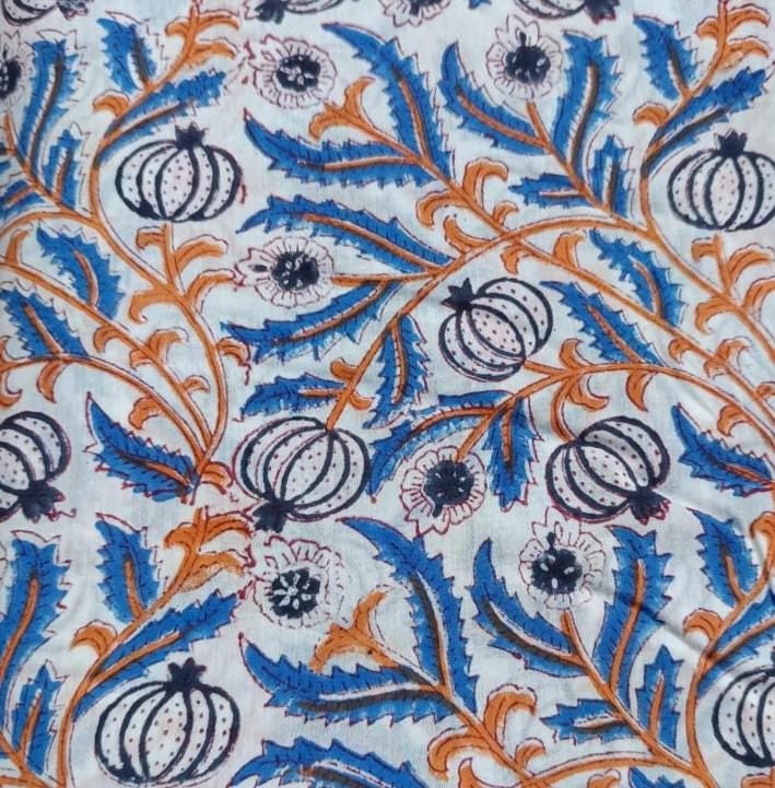 Indian Hand Block Print Fabric, Floral 100% Cotton Quilting Fabric By The Yard, Fabric For Dress Making, Loose Running Fabric, Napkin Fabric