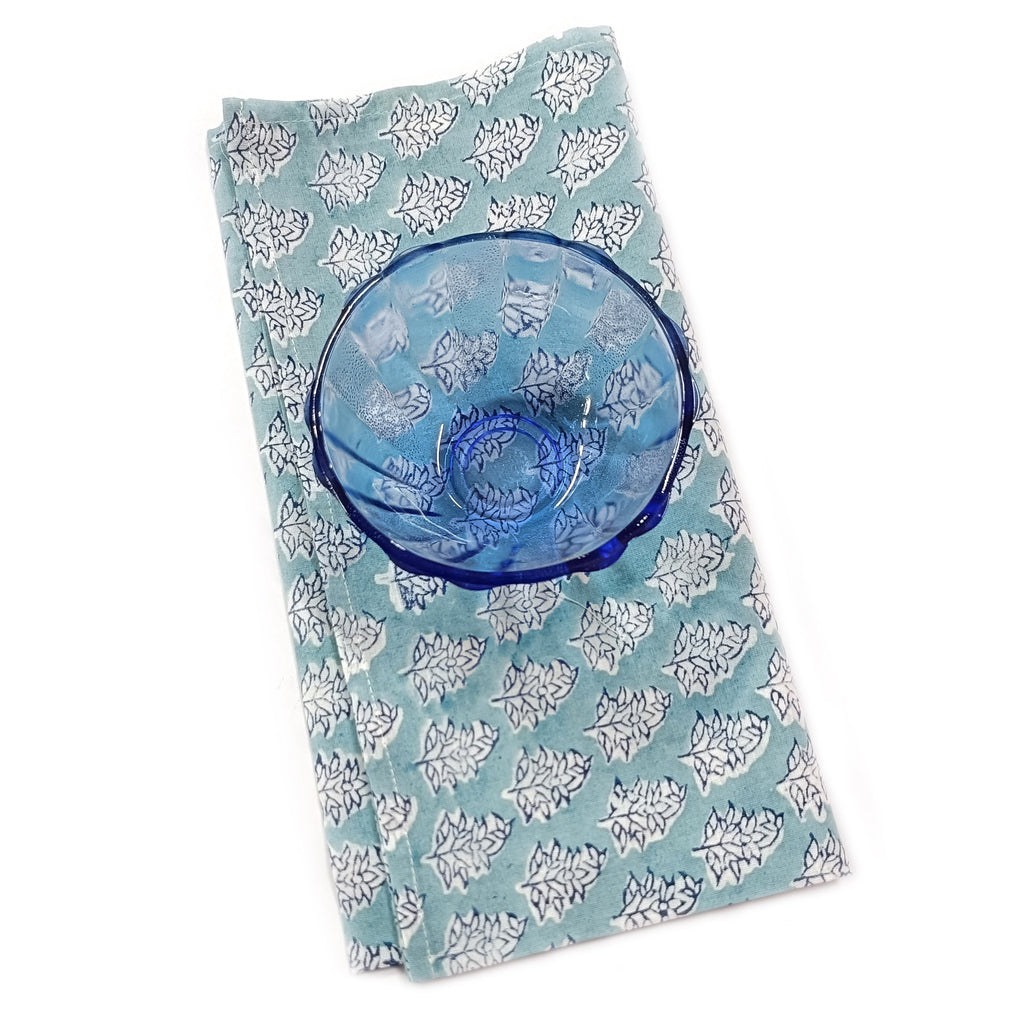 Hand Block Print Cotton Napkin Set, Blue Floral Cloth Napkins, Eco Friendly Reusable Dinner Napkins, Boho Table Linen, Sustainable Kitchen Decor, Set of 4