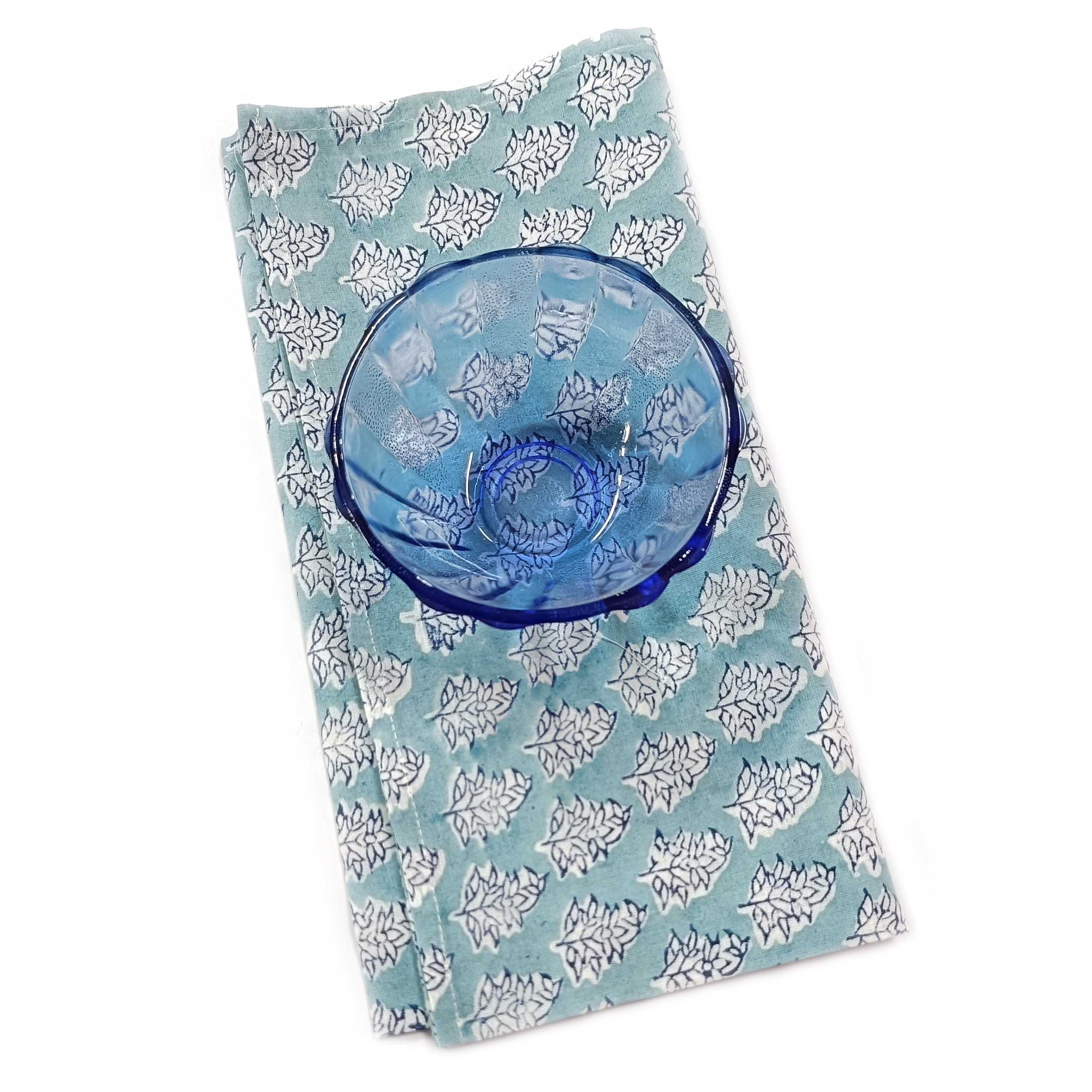 Hand Block Print Cotton Napkin Set, Blue Floral Cloth Napkins, Eco Friendly Reusable Dinner Napkins, Boho Table Linen, Sustainable Kitchen Decor, Set of 4