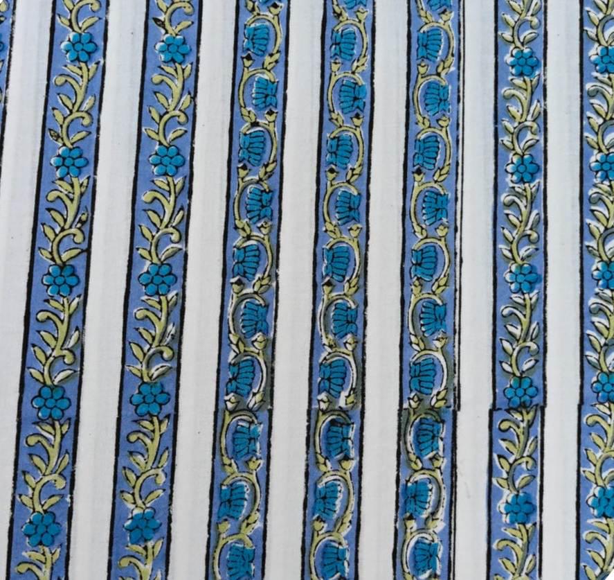 Blue and White Designer Hand Block Print Fabric, Floral 100% Cotton Quilting Fabric By The Yard, Dressmaking Fabric, Loose Running Fabric