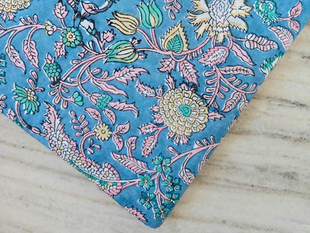 Indian Hand Block Print Fabric, Floral 100% Cotton Quilting Fabric By The Yard, Fabric For Dress Making, Loose Running Fabric, Napkin Fabric