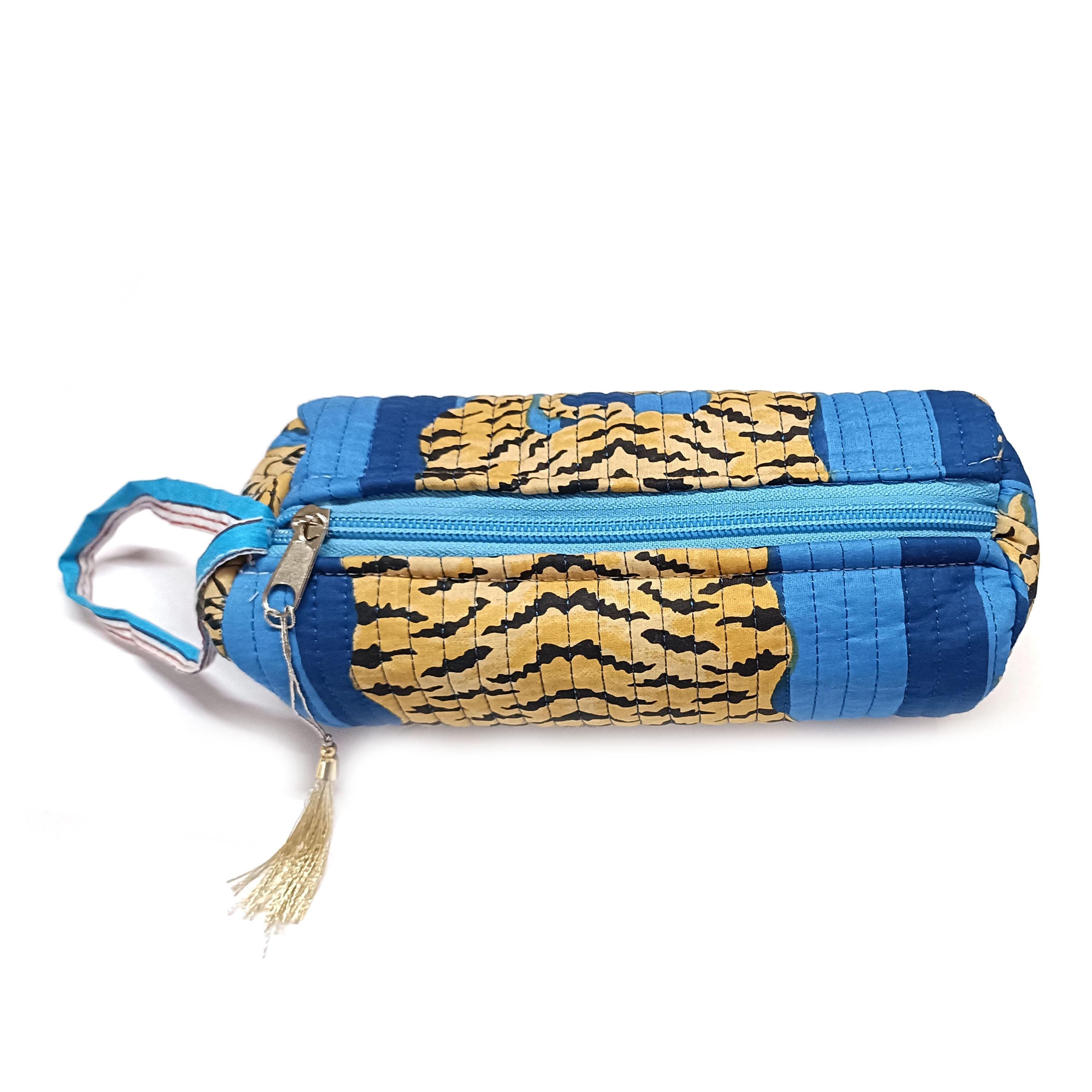 Quilted Cotton Pencil Case: Floral Tiger Print Makeup Bag