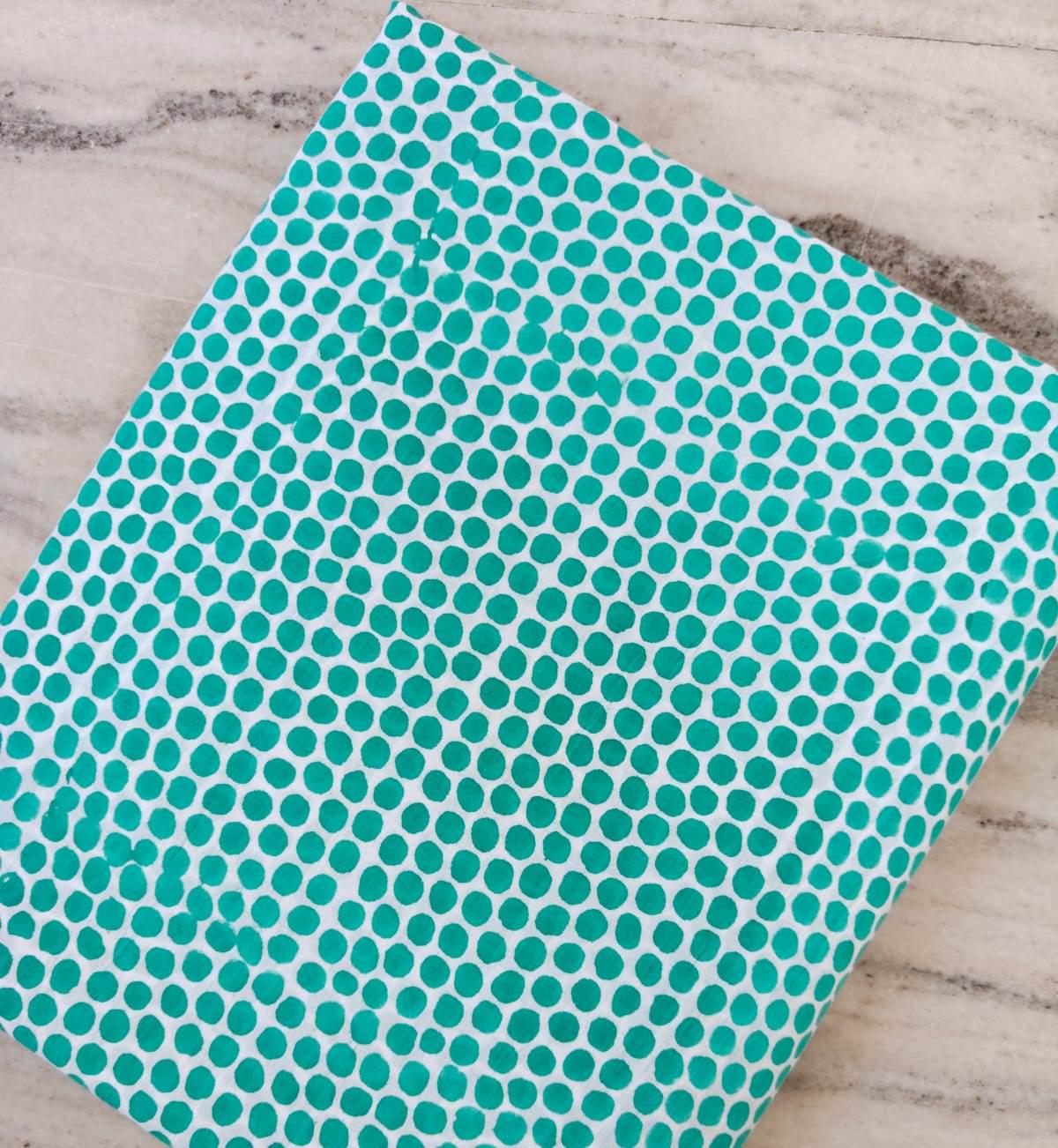Green Polka Dot Cotton Fabric by the Yard, Designer Cotton Fabric, Modern Dot Print Fabric, Craft Fabric, Soft Cotton Dressmaking Textile
