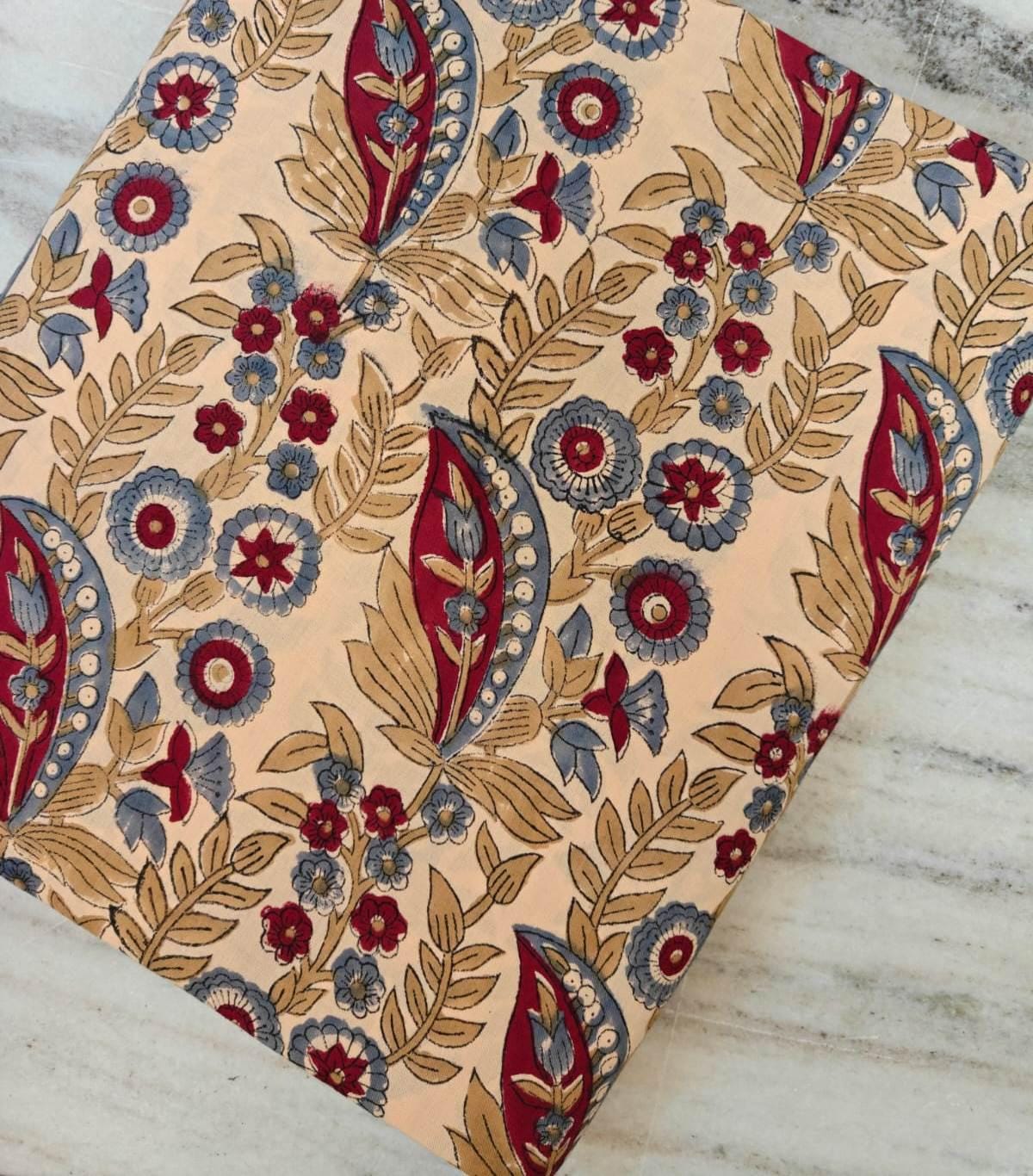 Red Blue Botanical Print Cotton Fabric, Soft Quilting Fabric by the Yard, Modern Craft Sewing Material, Quilting & Apparel Fabric, Napkins