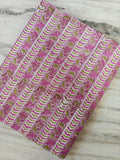 Pink Floral Cotton Fabric by the Yard, Block Print Stripe Pattern, Green & White Chevron, Indian Handmade Craft Fabric, Loose Running Fabric