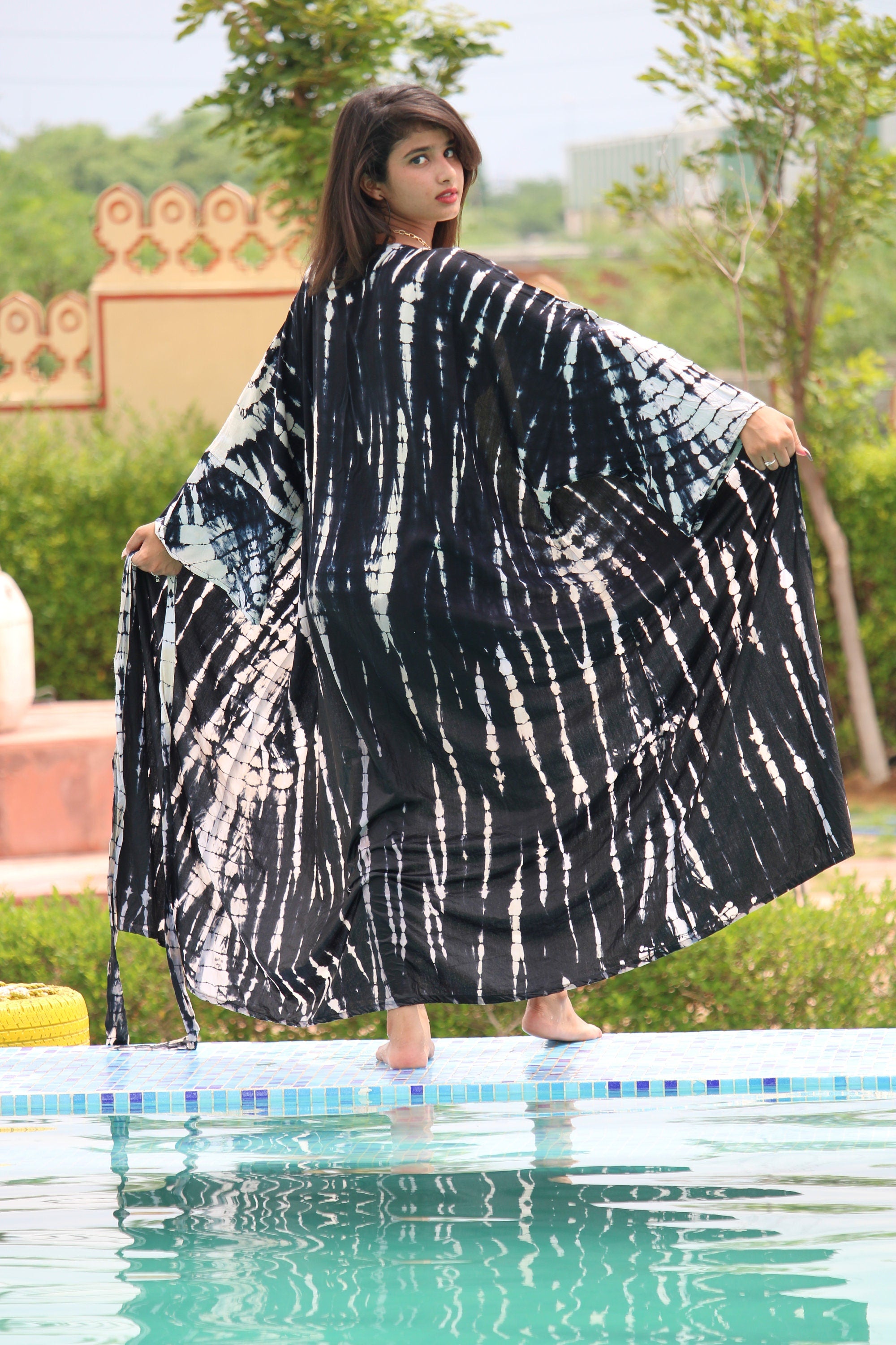 Tie Dye Rayon Kaftan Dress: Long Sleeve Kimono